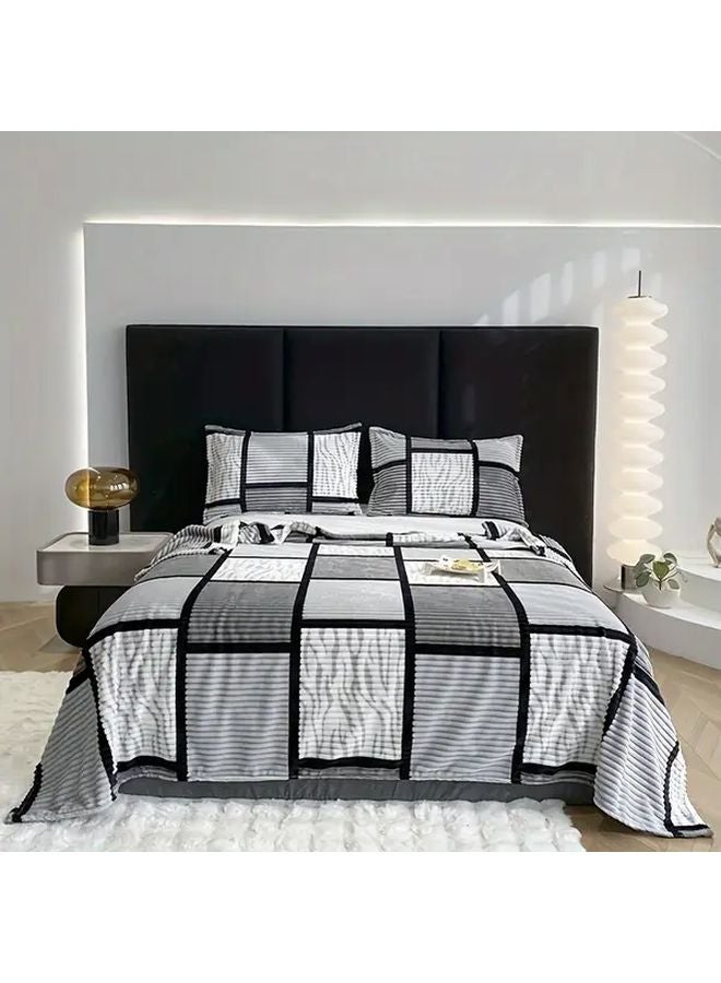 Lanca Square Grid Soft Milk Fleece Throw Blanket 59.06x78.74 Inch Ultra Soft Printed Patchwork Design All Season - Image 4